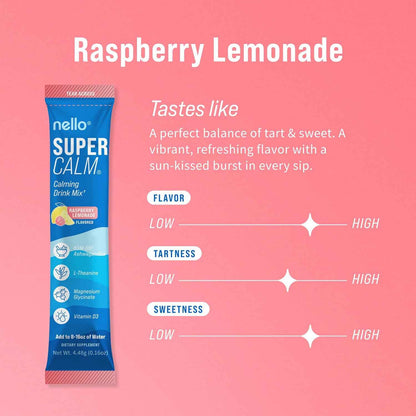 Nello Supercalm Powdered Drink Mix Cortisol Reducer Raspberry Lemonade