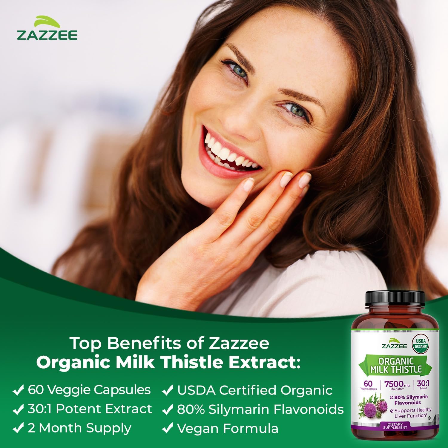 Zazzee Milk Thistle Liver Support Detox Formula Capsules