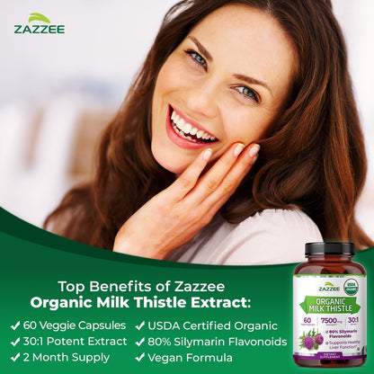 Zazzee Milk Thistle Liver Support Detox Formula Capsules