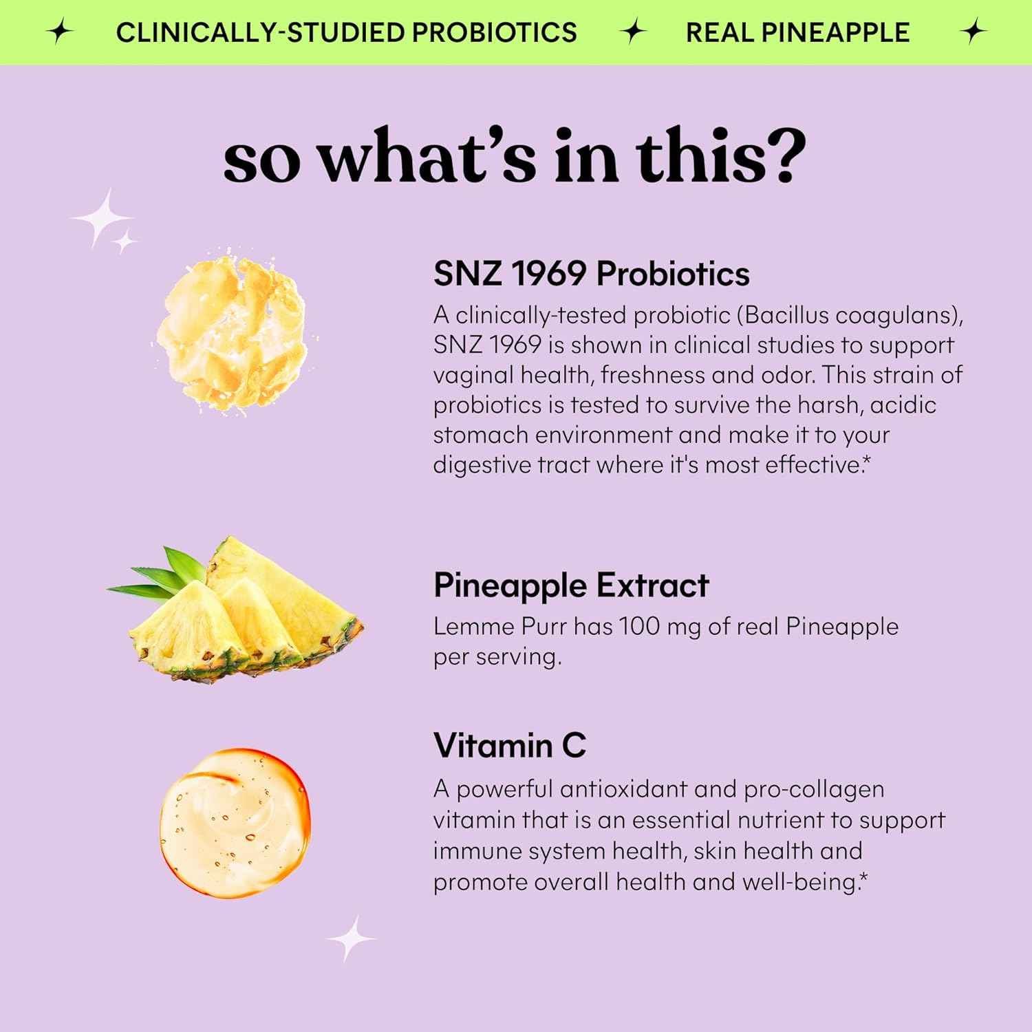 Lemme Purr Vaginal Probiotic Gummies, Vitamin C, Pineapple, 60 Count