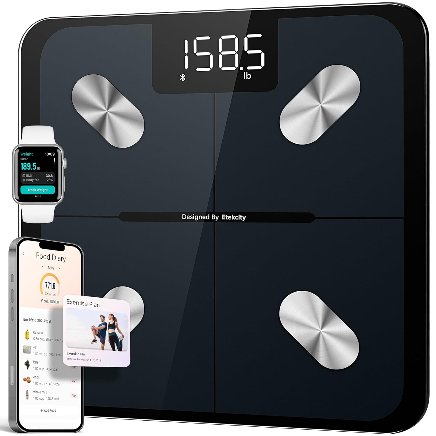 Etekcity Smart Scale Body Weight Fat BMI 400 lb Capacity Bluetooth LED Tempered Glass