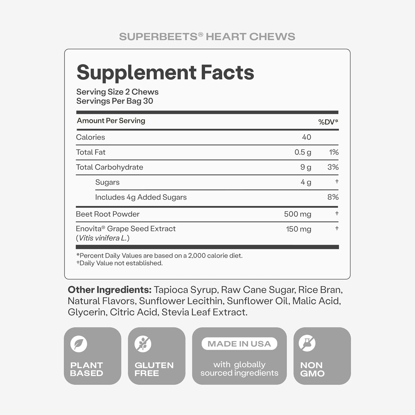 HumanN SuperBeets Heart Chews Grape Seed Extract & Non-GMO Supplement