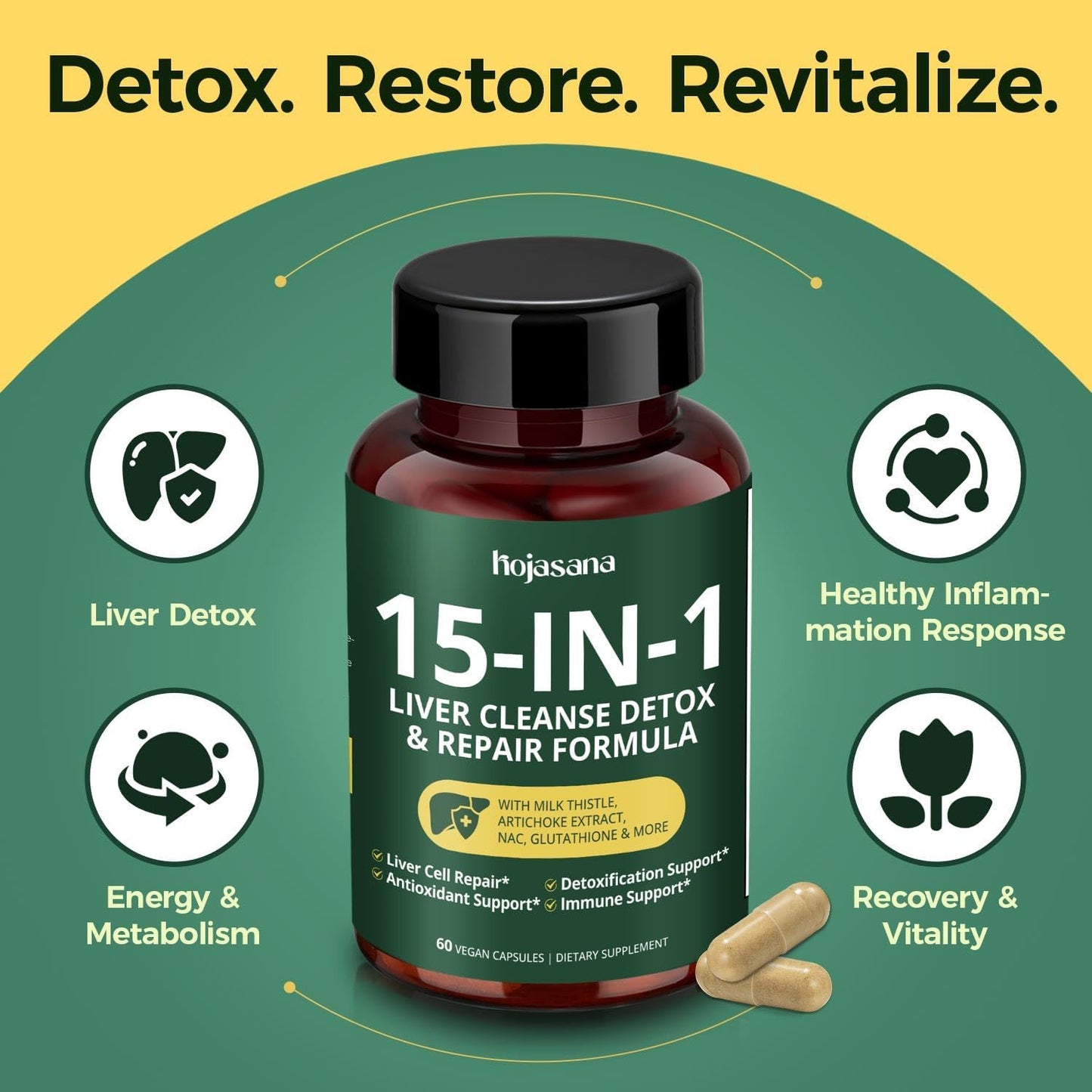 HojaSana Milk Thistle Silymarin Liver Support Detox Formula Capsules