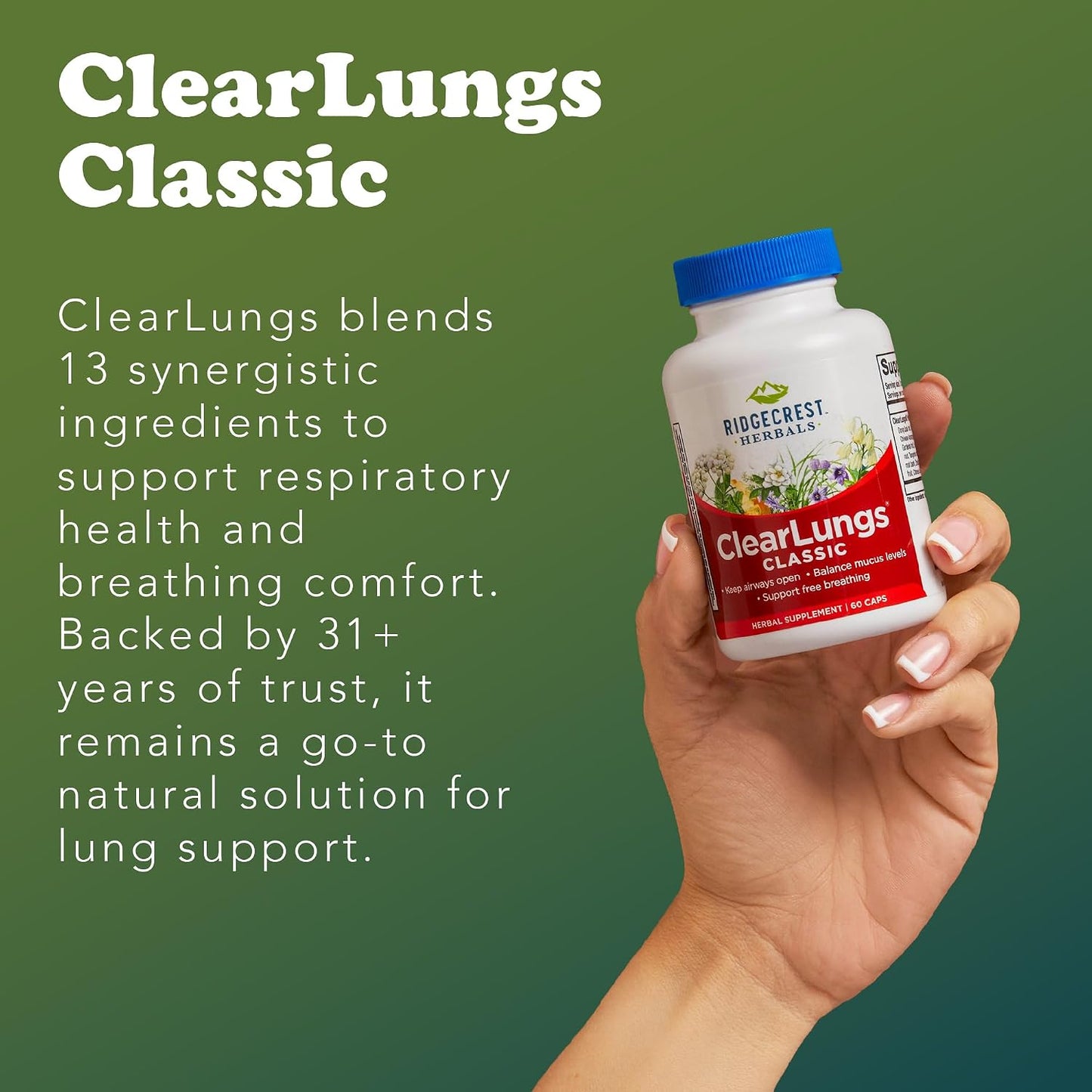 RidgeCrest Herbals ClearLungs Classic Lung Respiratory Support Capsules