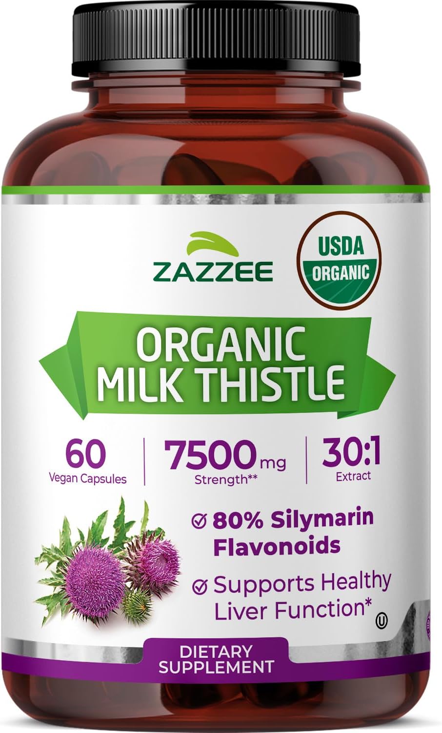 Zazzee Milk Thistle Liver Support Detox Formula Capsules