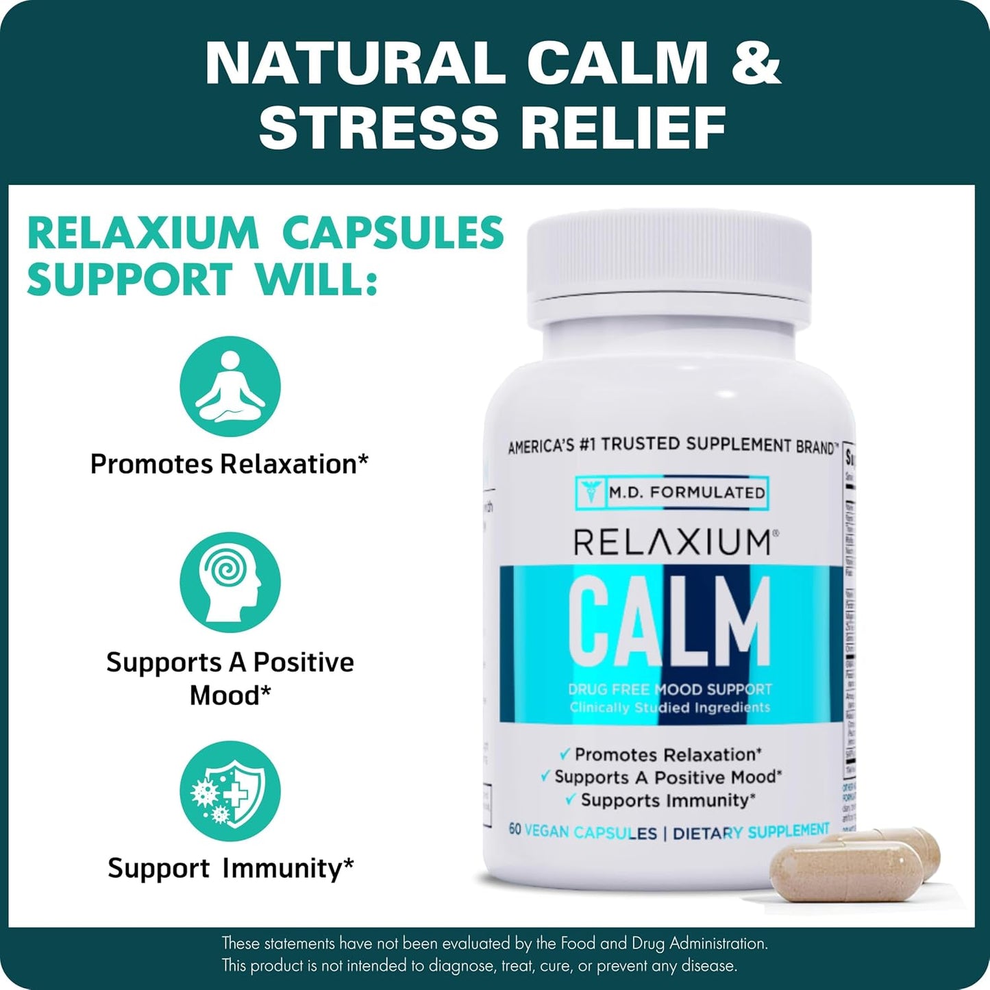 Relaxium Calm Stress Mood Support Supplement Capsules 60 Count