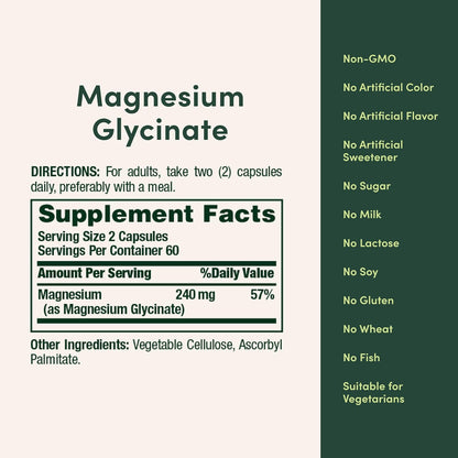 Nature's Bounty High Absorption Magnesium Glycinate 240 mg 120 Capsules