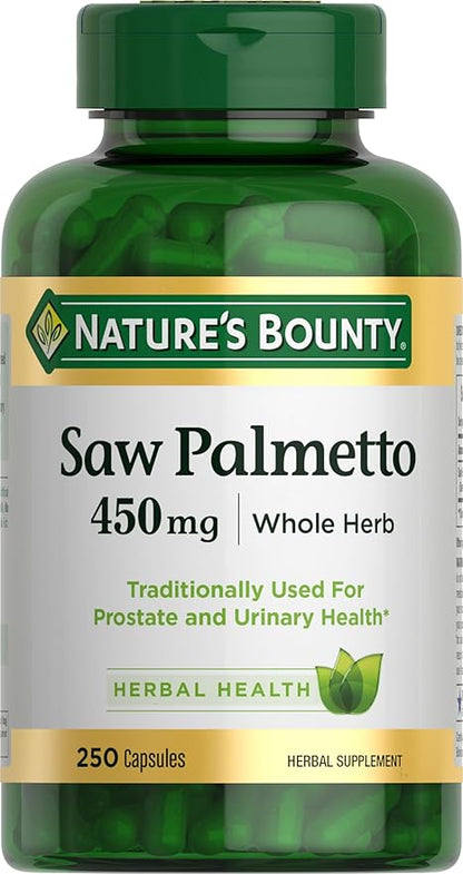 Nature's Bounty Saw Palmetto 450mg for Prostate and Urinary Health 250 Capsules