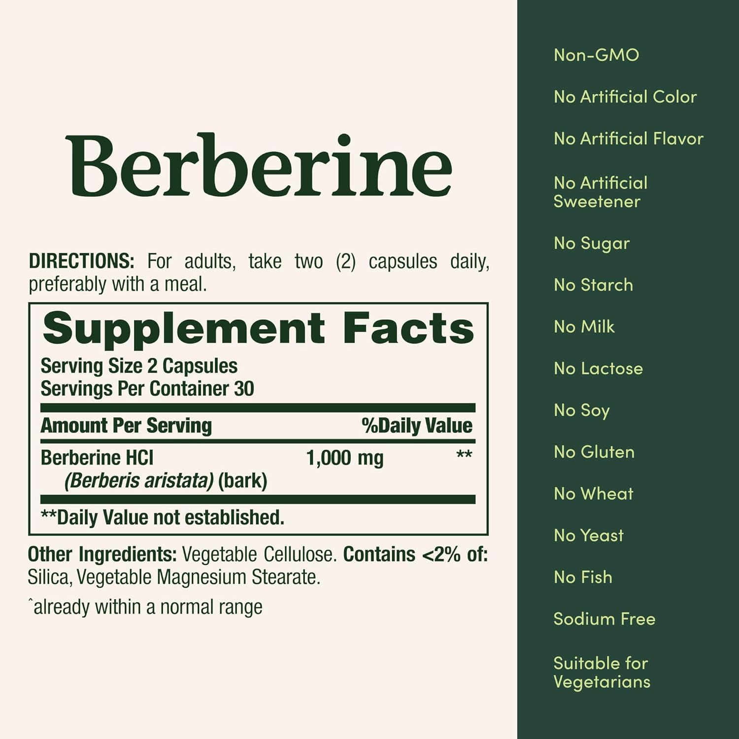 Nature's Bounty Berberine 1000mg Capsules 60 Count