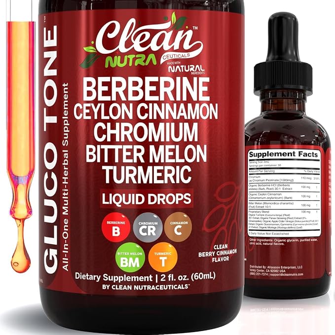 Clean Nutra Berberine with Ceylon Cinnamon Supplement Liquid Drops 2 fl oz