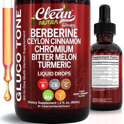 Clean Nutra Berberine with Ceylon Cinnamon Supplement Liquid Drops 2 fl oz