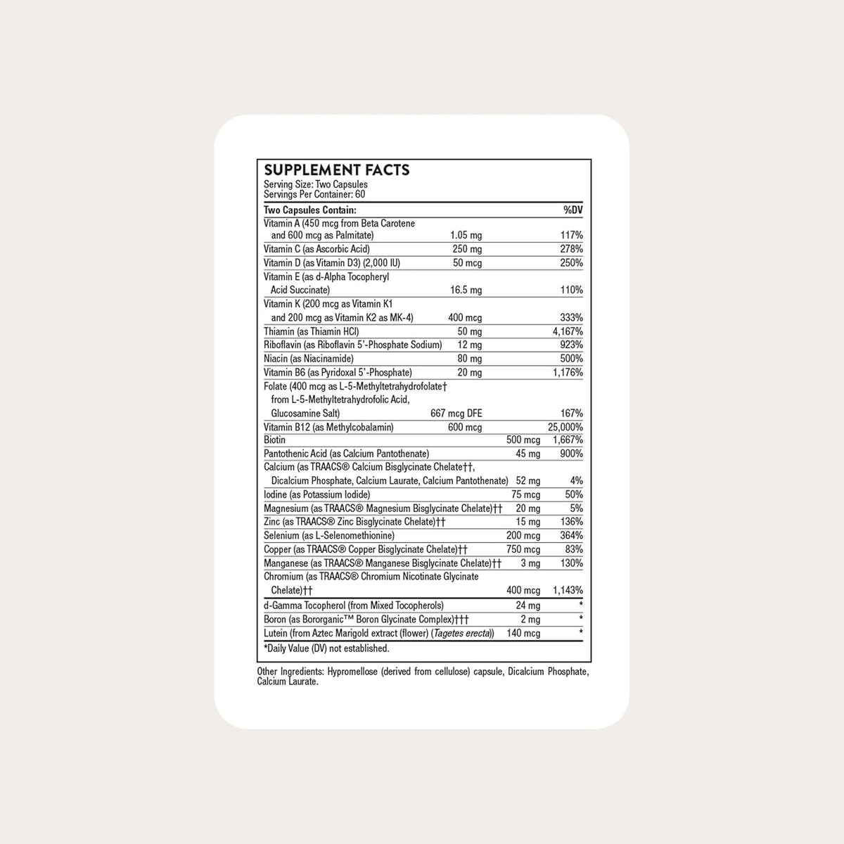THORNE Basic Nutrients 2/Day Multivitamin Dietary Supplement Capsules