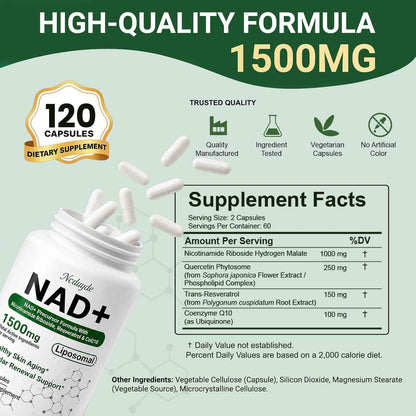 Ncduyde Liposomal NAD+ Supplement Nicotinamide Riboside Resveratrol 1500 mg