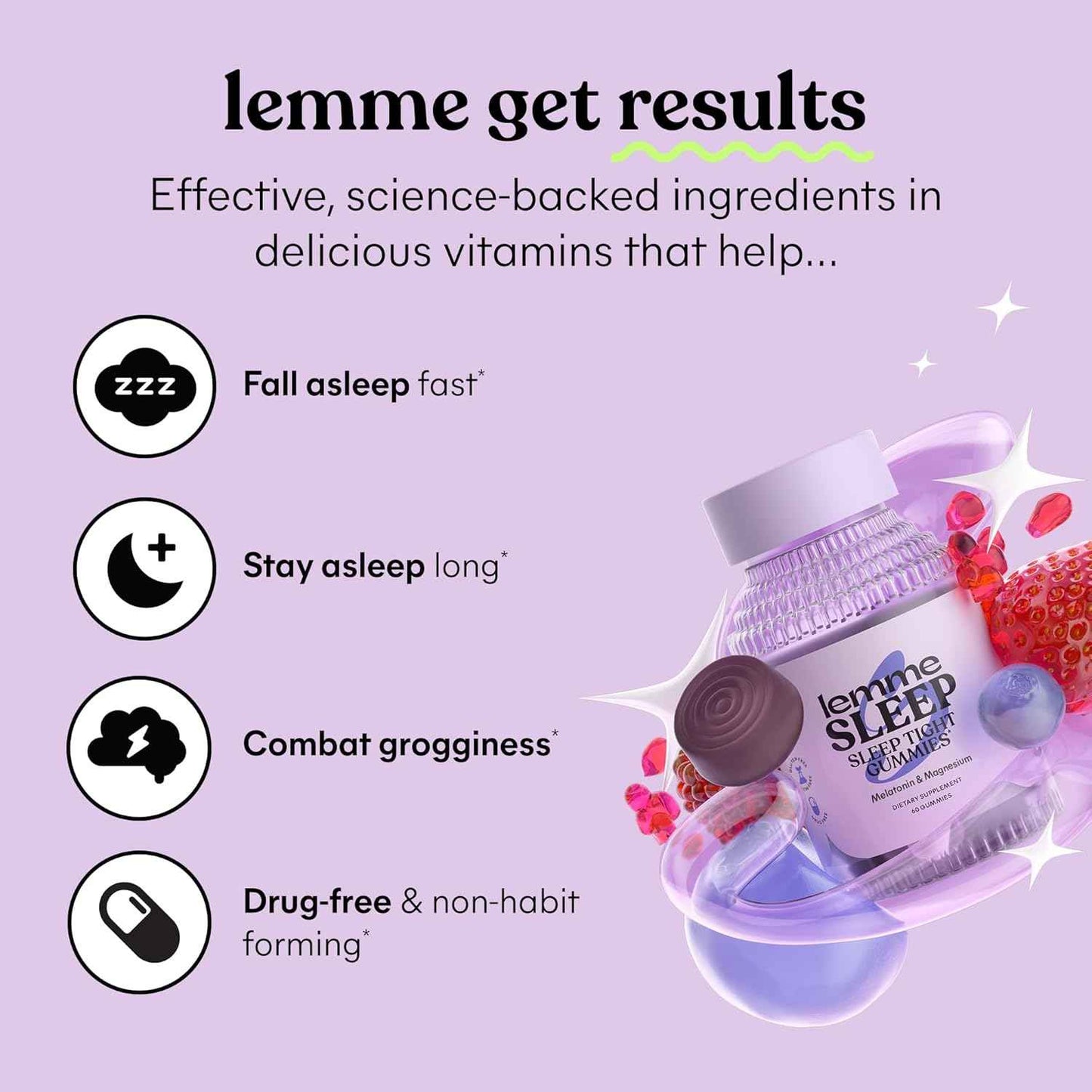Lemme Sleep Gummies 5mg Melatonin Berry Flavored 60 Count