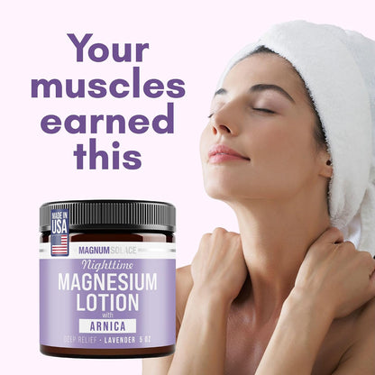 Magnum Solace Nighttime Magnesium Lotion with Arnica for Muscles Joints Skin-Friendly
