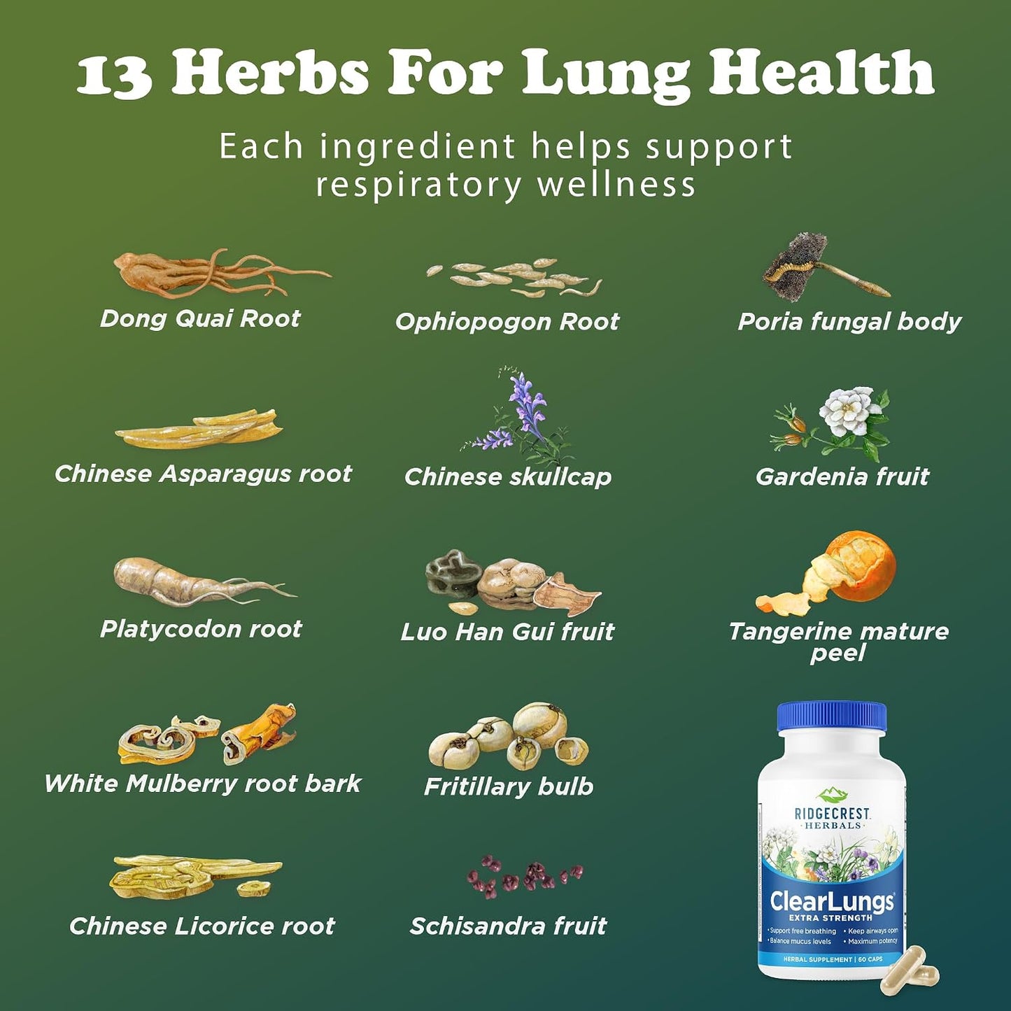 RidgeCrest Herbals ClearLungs Extra Strength Lung Respiratory Support Capsules