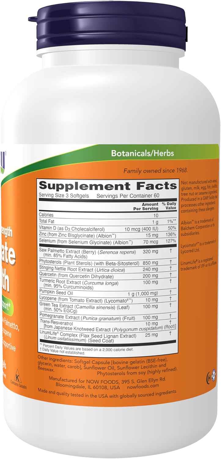 NOW Supplements Prostate Health Clinical Strength Saw Palmetto Beta-Sitosterol & Lycopene 180 Softgels