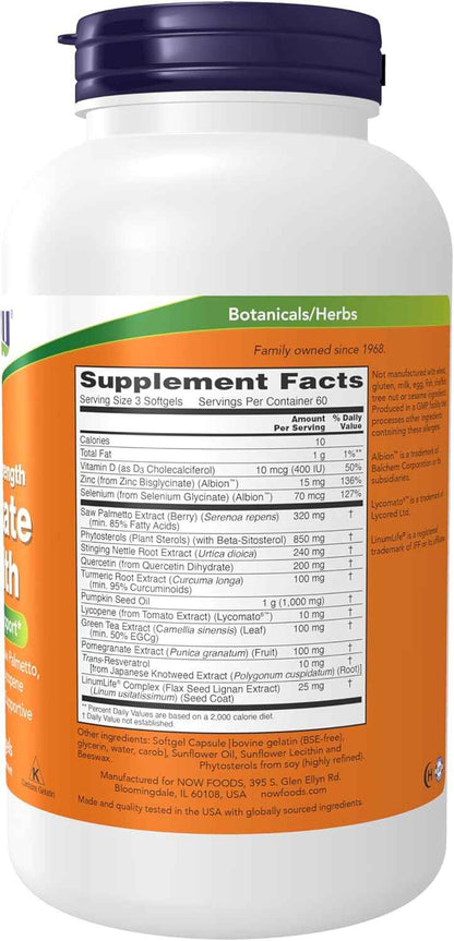 NOW Supplements Prostate Health Clinical Strength Saw Palmetto Beta-Sitosterol & Lycopene 180 Softgels