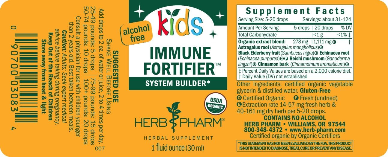 Herb Pharm Kids Immune Fortifier Elderberry Echinacea Dietary Supplement Liquid