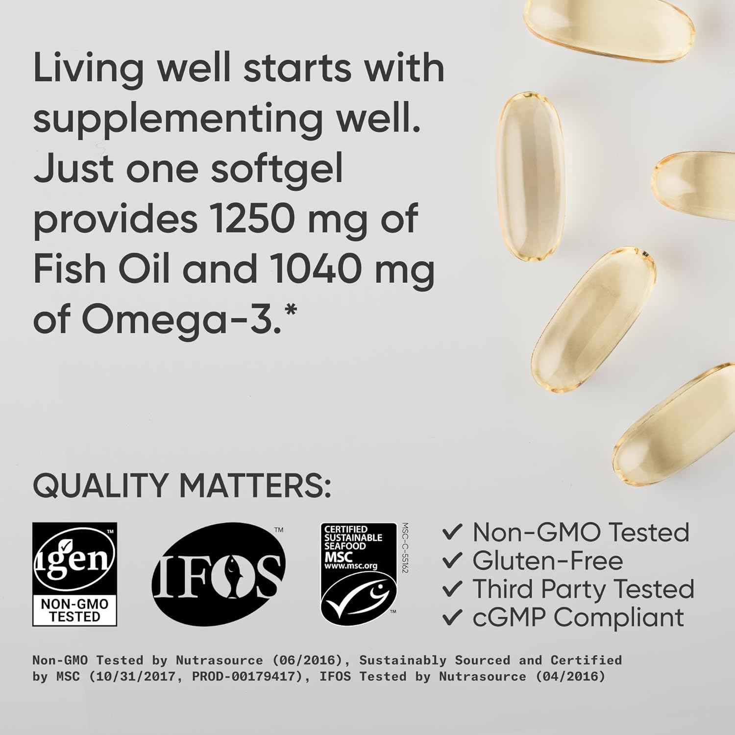 Sports Research Omega-3 Fish Oil 1250 Triple Strength Fish Oil Supplement