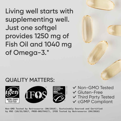 Sports Research Omega-3 Fish Oil 1250 Triple Strength Fish Oil Supplement