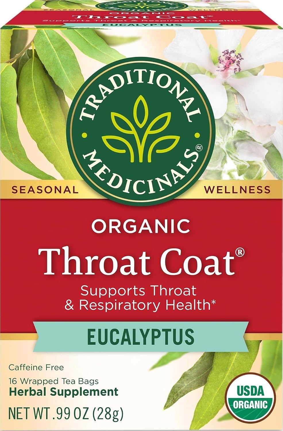 Traditional Medicinals Throat Coat Eucalyptus Respiratory Support Herbal Tea Bags