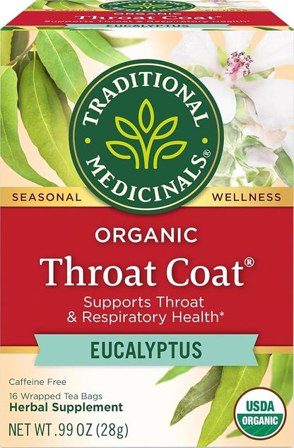 Traditional Medicinals Throat Coat Eucalyptus Respiratory Support Herbal Tea Bags