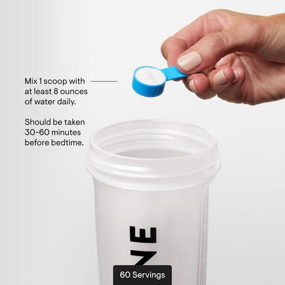 THORNE Magnesium Bisglycinate powder supplement in a jar, showing the label and powdered magnesium inside.