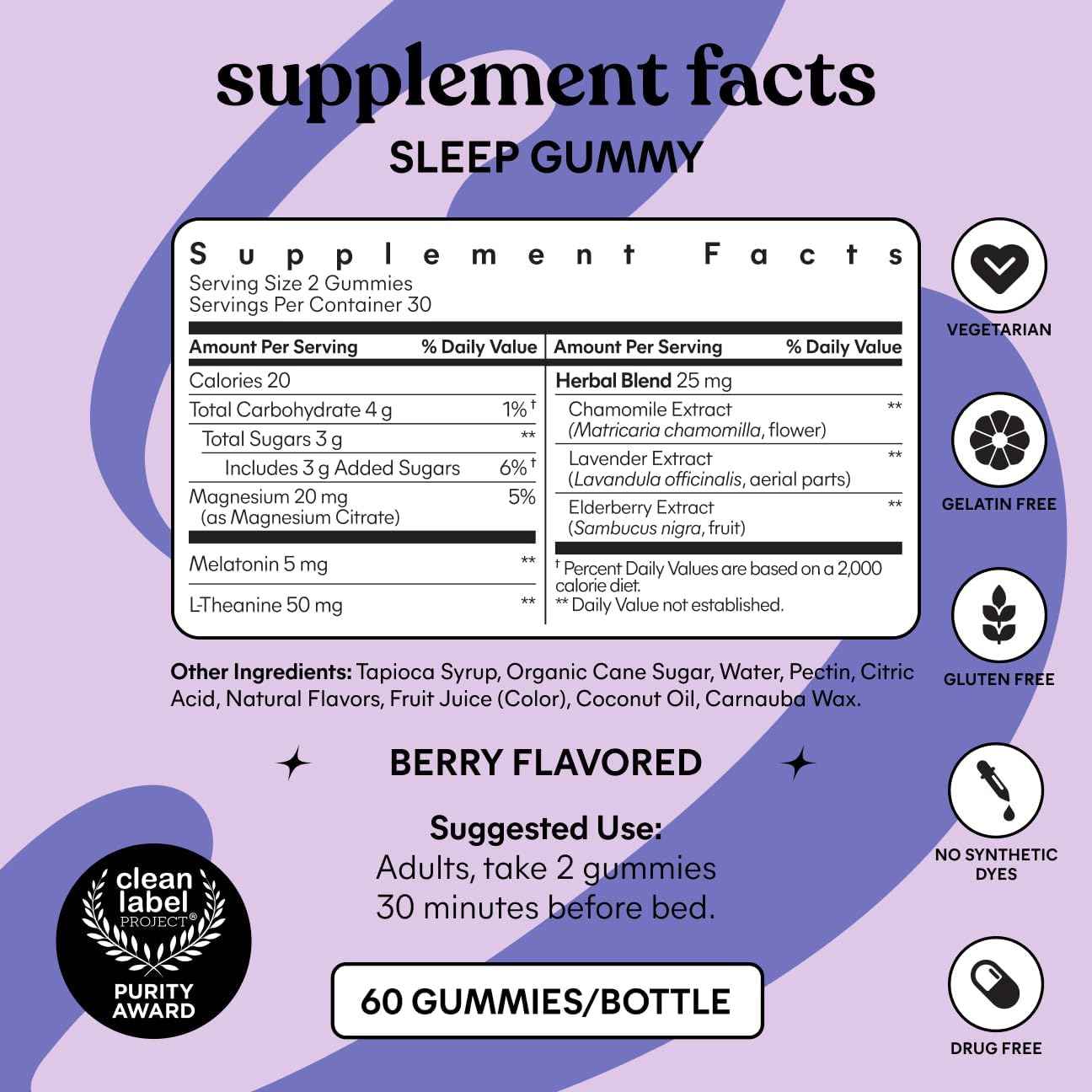 Lemme Sleep Gummies 5mg Melatonin Berry Flavored 60 Count