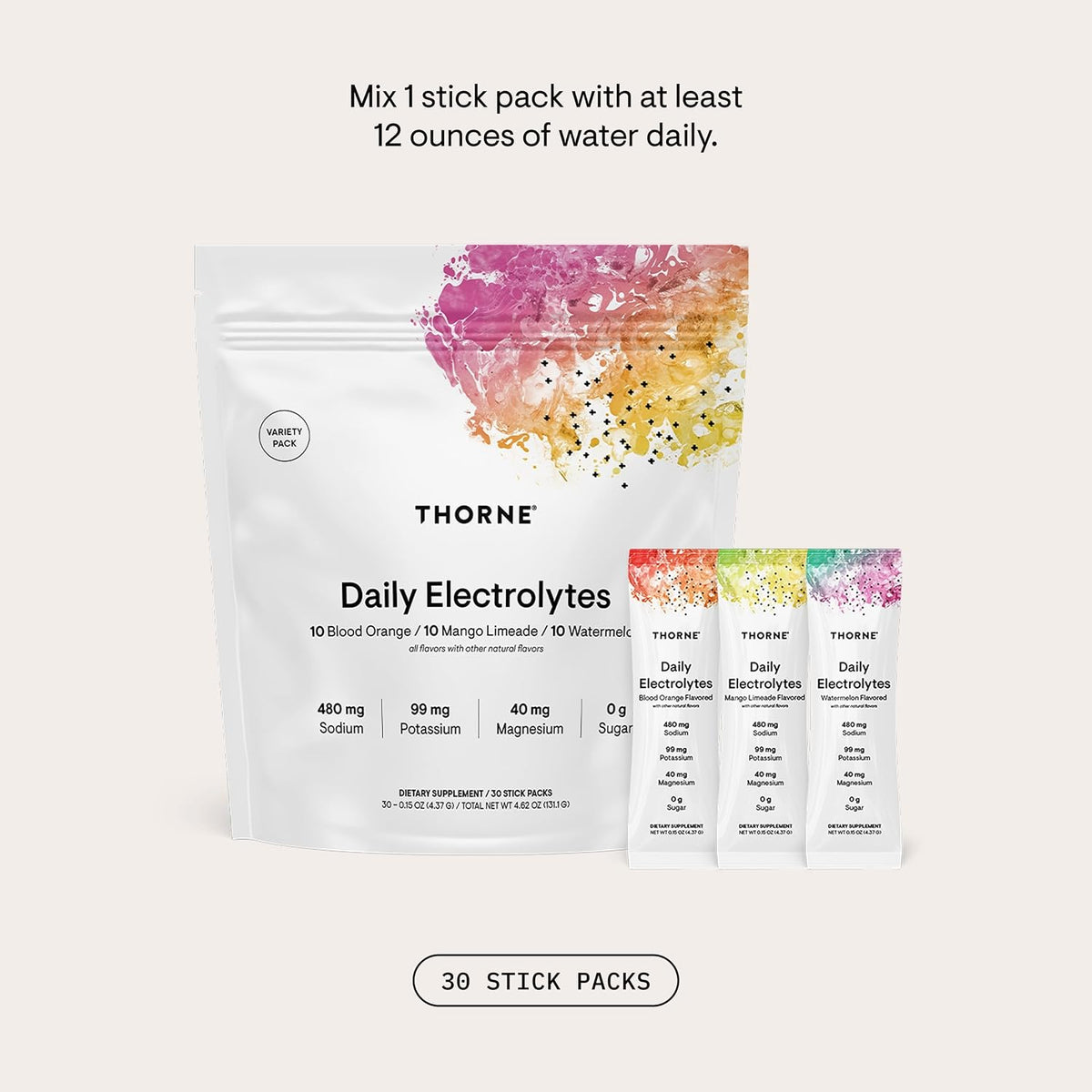 THORNE Daily Electrolytes Powder Drink Mix 30 Stick Packs