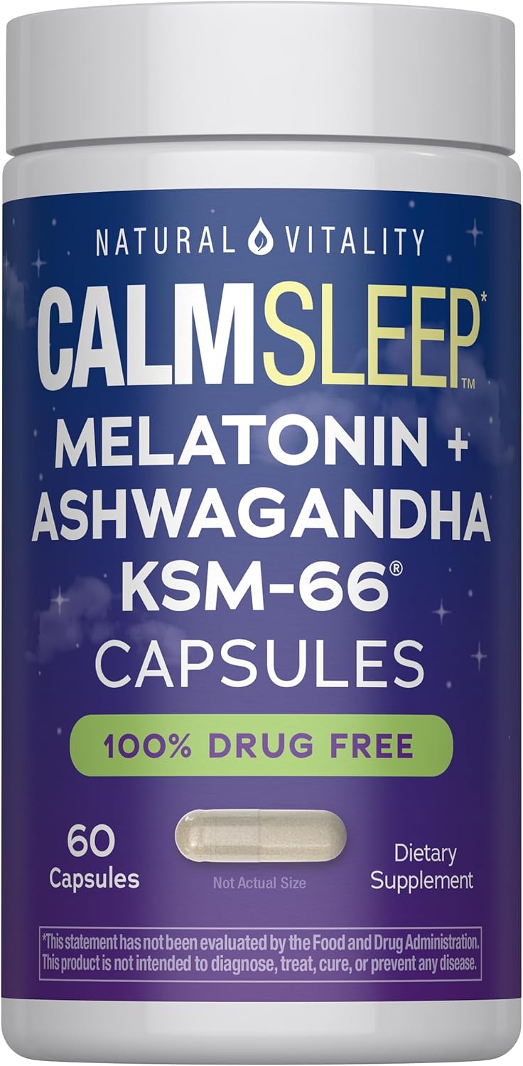 Natural Vitality Calm Sleep Ashwagandha Melatonin Stress Mood Support Capsules