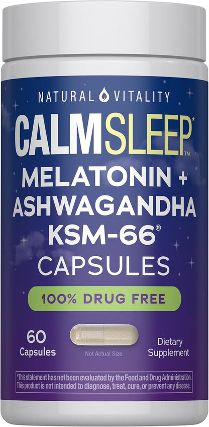 Natural Vitality Calm Sleep Ashwagandha Melatonin Stress Mood Support Capsules