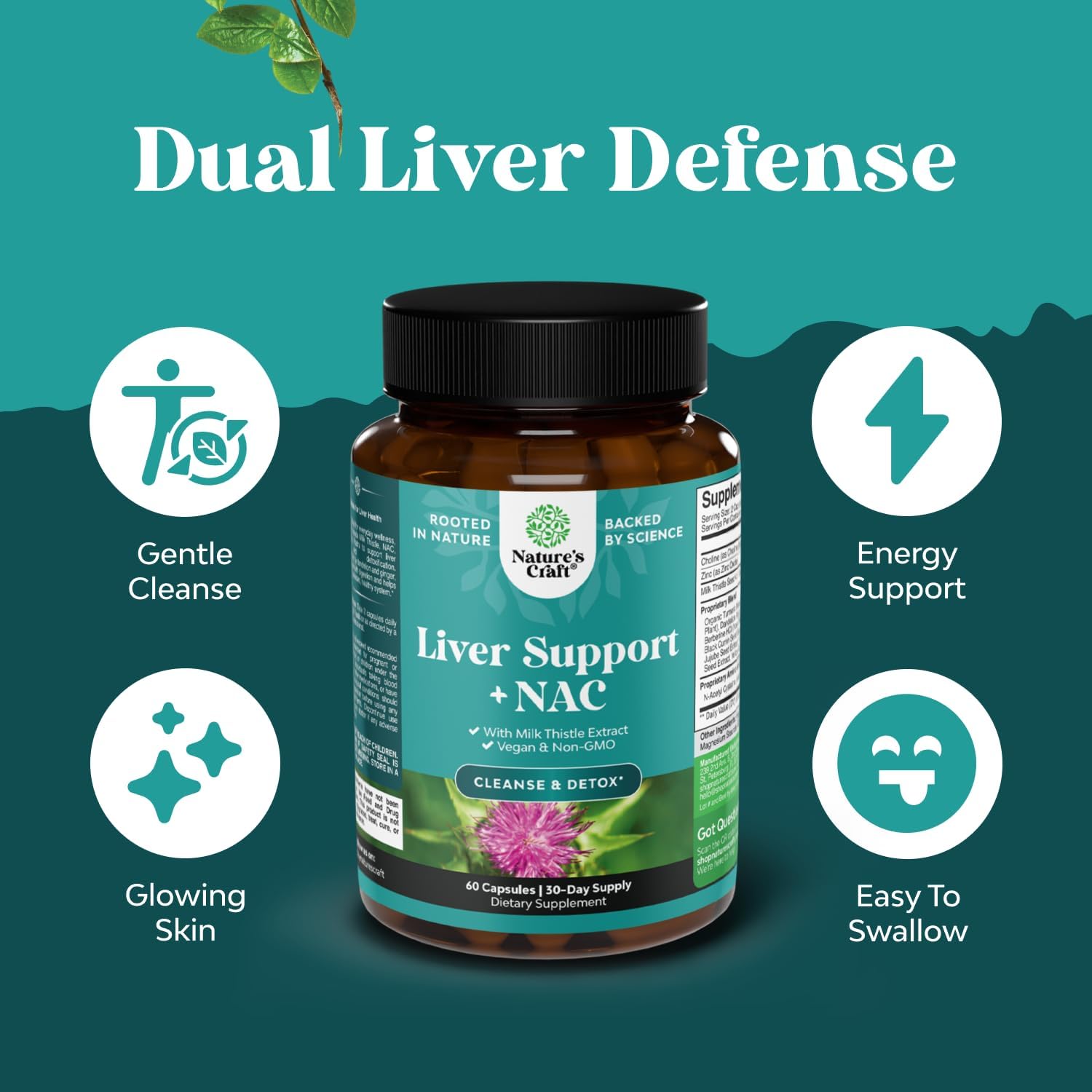 Natures Craft NAC Milk Thistle Liver Support Detox Formula Capsules