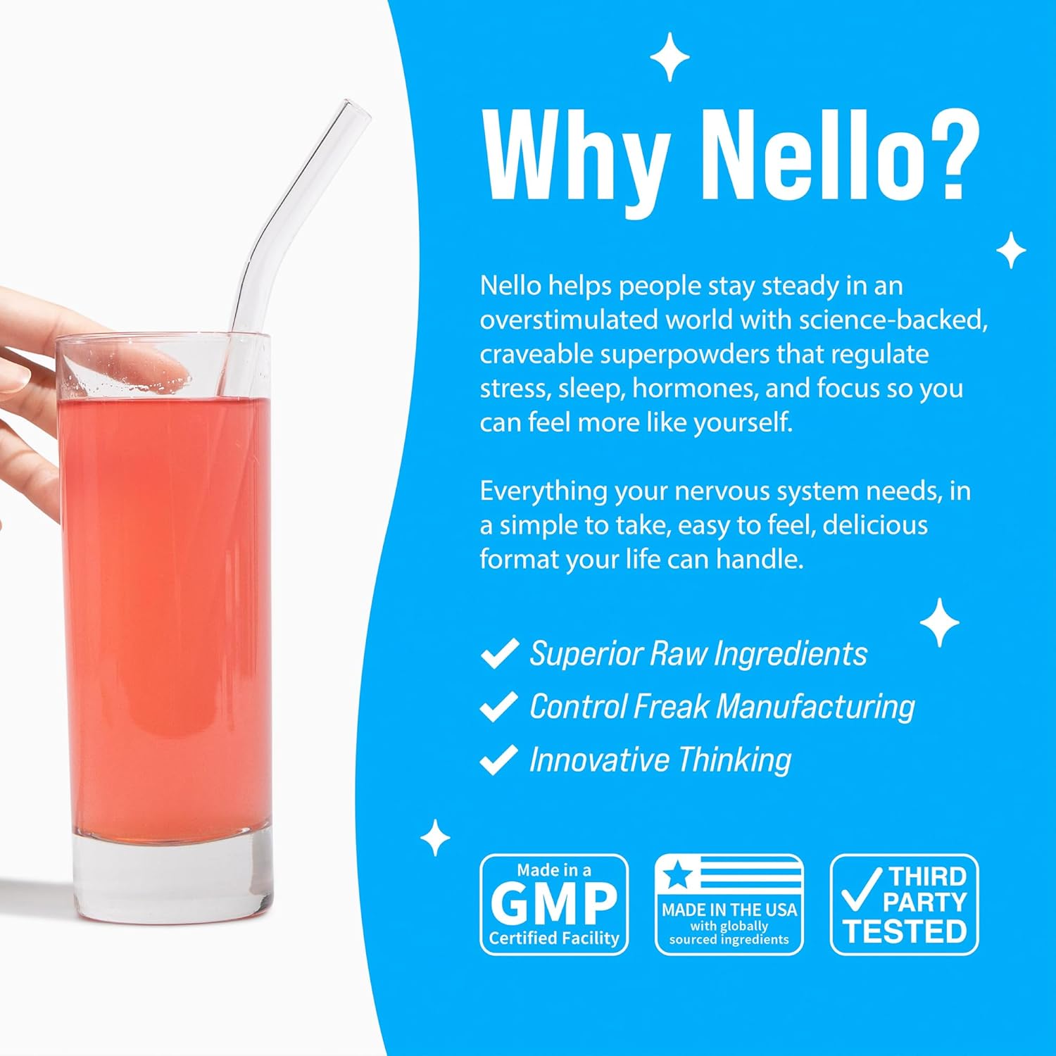 Nello Supercalm Powdered Drink Mix Cortisol Reducer Raspberry Lemonade
