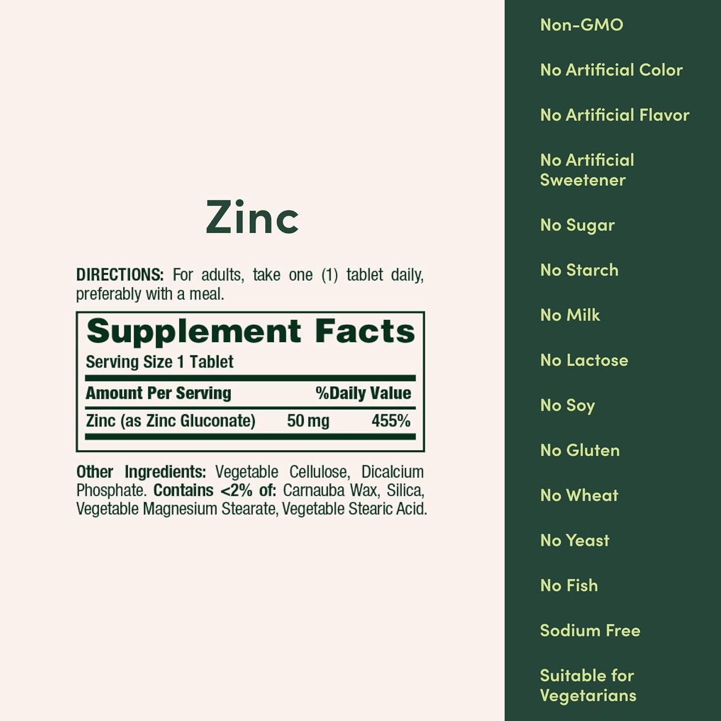 Nature's Bounty Zinc 50mg Immune Support Supplement 250 Caplets