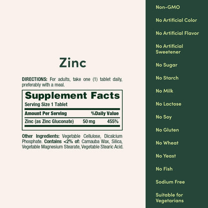 Nature's Bounty Zinc 50mg Immune Support Supplement 250 Caplets