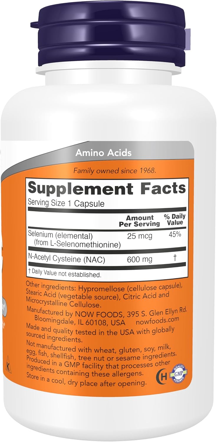 NOW Foods NAC N-Acetyl Cysteine 600 mg Cellular Support Capsules