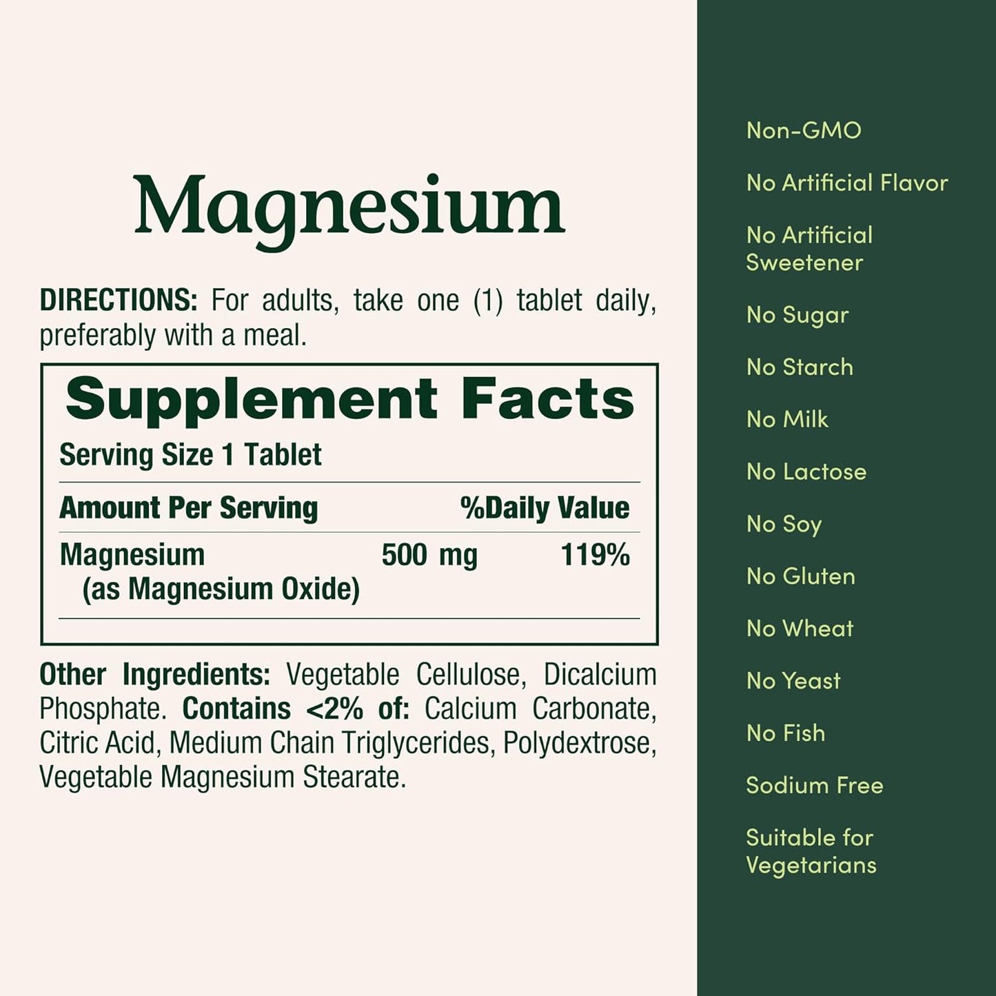 Nature's Bounty High Potency Magnesium Supplement 500 mg Tablets