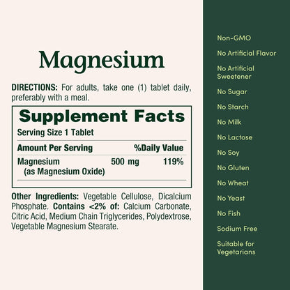 Nature's Bounty High Potency Magnesium Supplement 500 mg Tablets