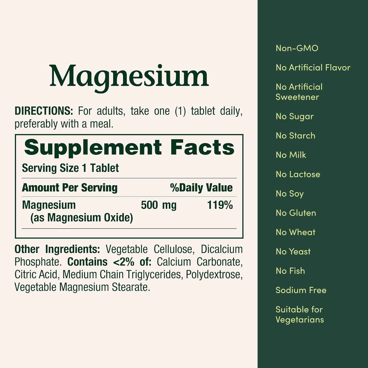 Nature's Bounty Magnesium 500 mg High Potency Tablets 200 Count
