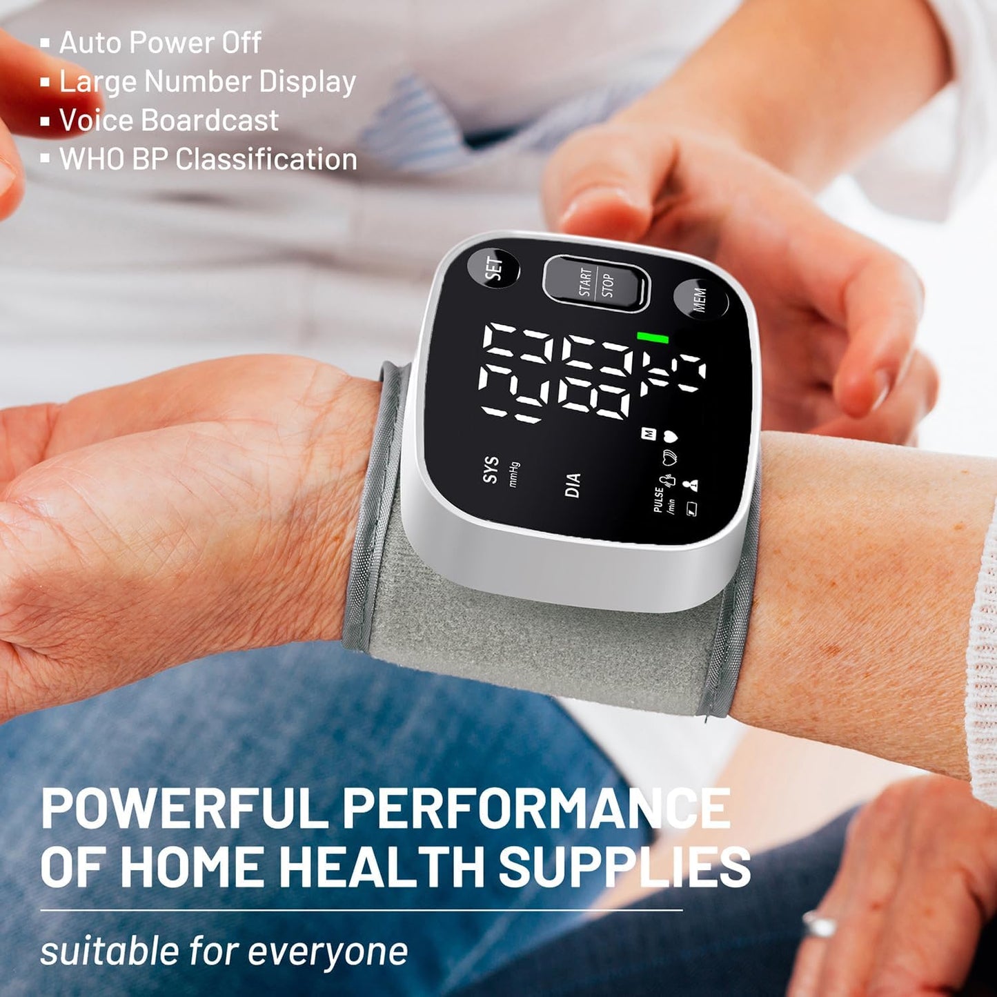 Oklar Wrist Blood Pressure Monitor FDA Cleared Rechargeable with Adjustable Cuff 4.92-8.46 Inches 240 Reading Memory 2 Users Voice Broadcast Storage Case