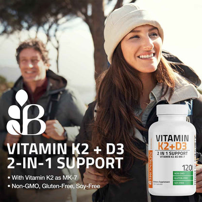 Bronson Vitamin K2 D3 (MK7) Supplement 5000IU 90mcg Capsules