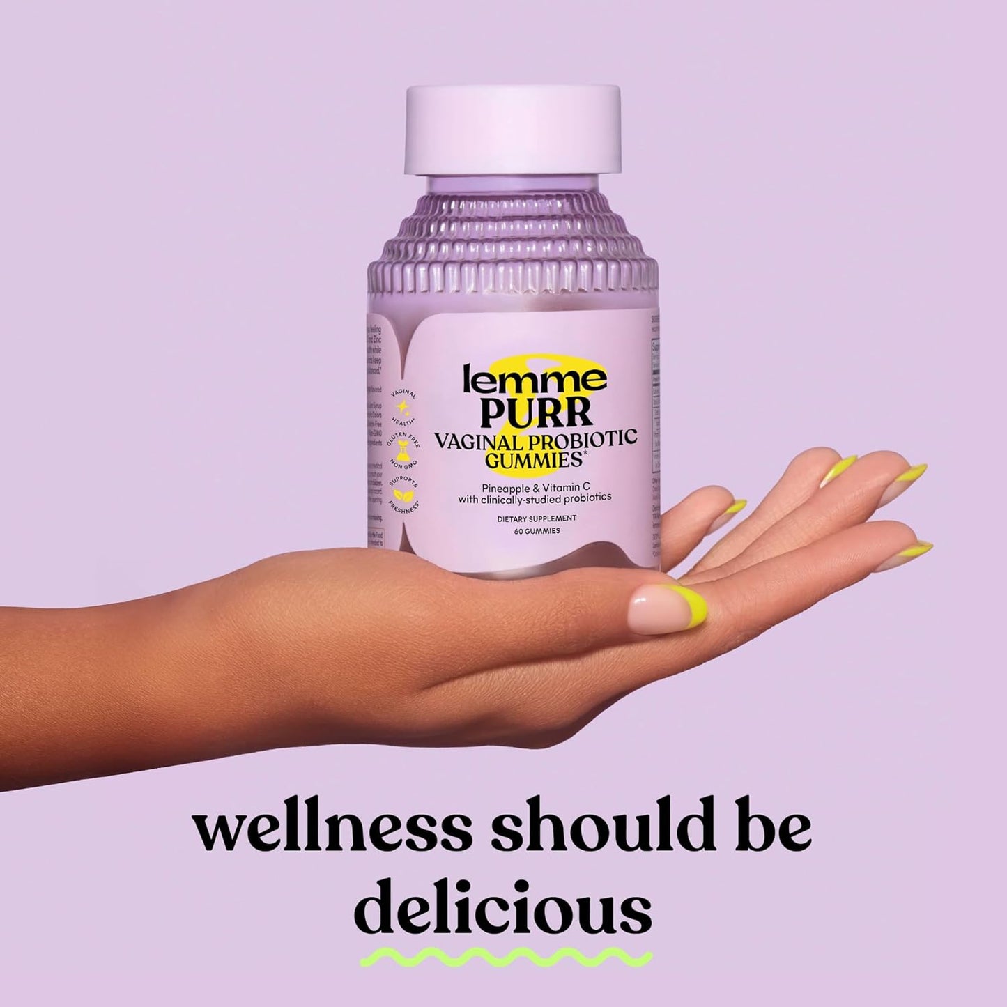 Lemme Purr Vaginal Probiotic Gummies, Vitamin C, Pineapple, 60 Count