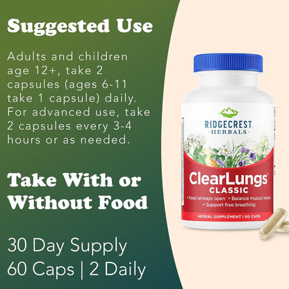 RidgeCrest Herbals ClearLungs Classic Lung Respiratory Support Capsules