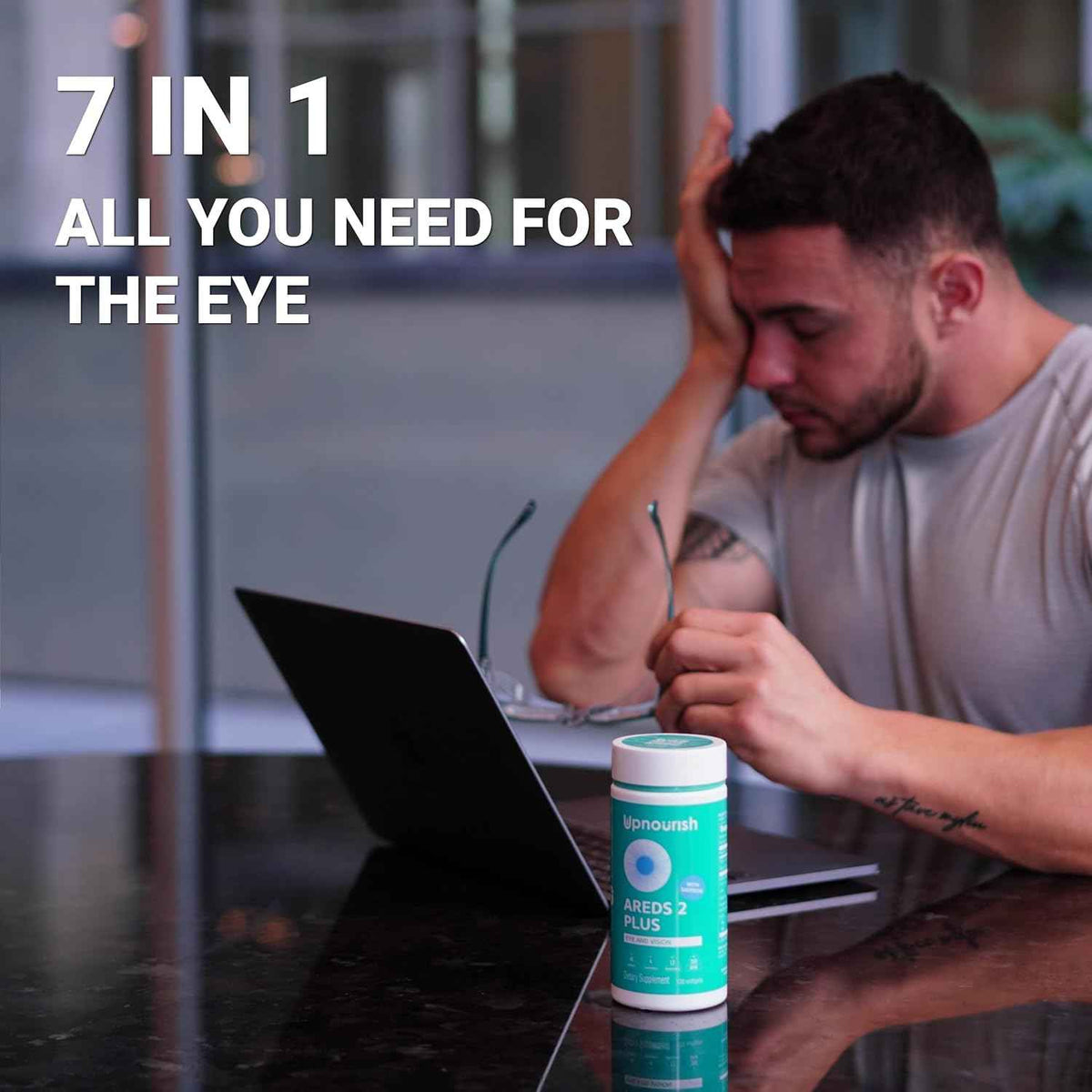 UpNourish AREDS 2 Plus eye vitamin supplement softgels for eye health, 120 softgels in a pack, dietary supplement for vision support.
