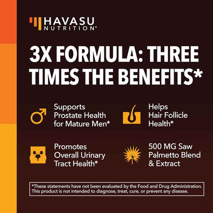 Havasu Nutrition Saw Palmetto 3X Formula DHT Blocker Prostate Health Supplement 120 Count