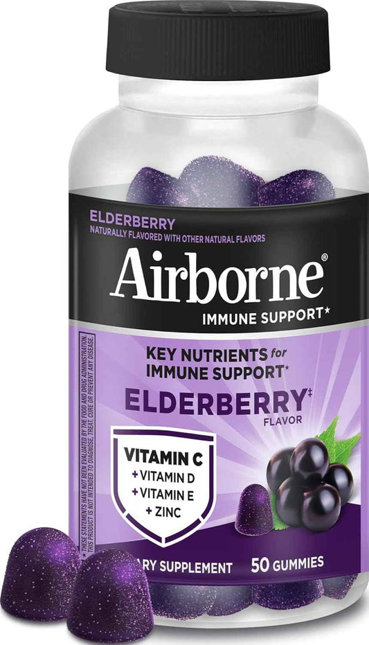 Airborne Elderberry Zinc Vitamin C Gummies Adults Immune Support 50 Count