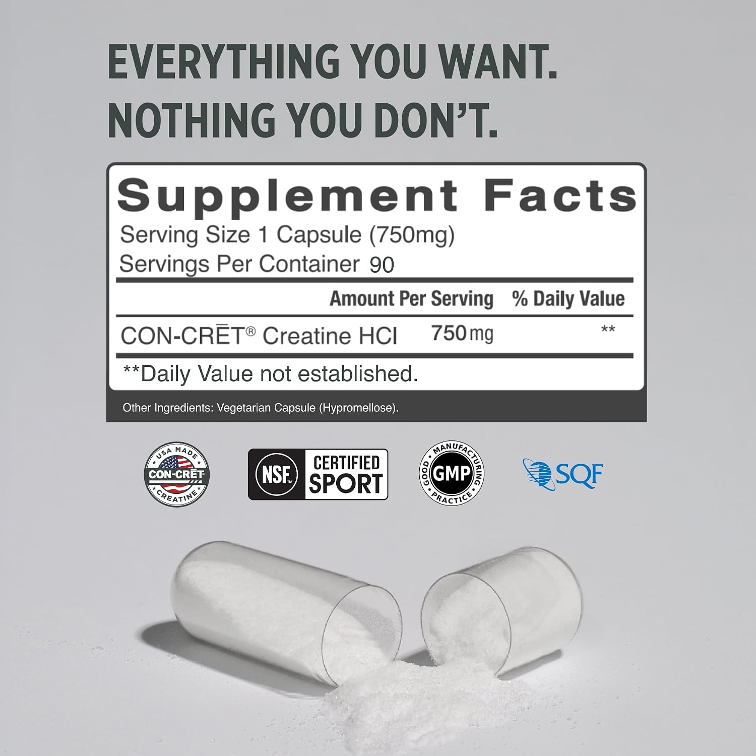 CON-CRET Creatine HCl Capsules Muscle Strength & Cognitive Support 90 Count