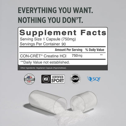 CON-CRET Creatine HCl Capsules Muscle Strength & Cognitive Support 90 Count