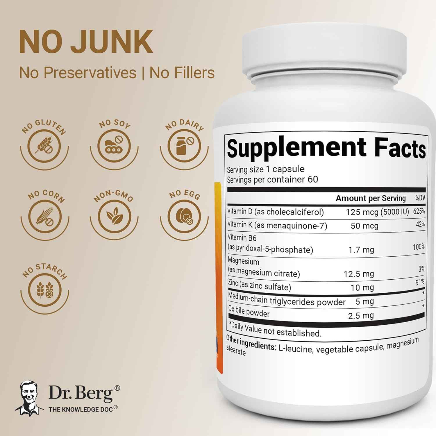 Dr. Berg Maximum Strength 7-in-1 Vitamin D3 K2 5000 IU